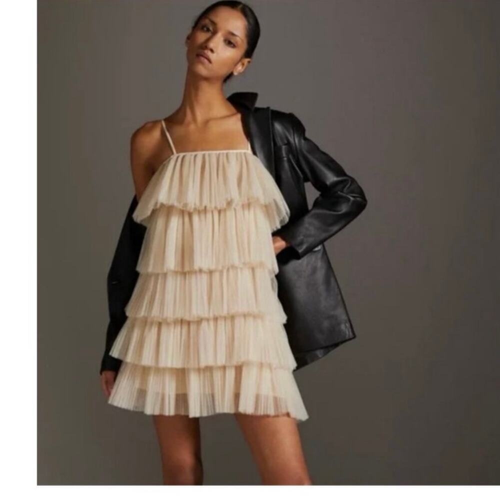 Maeve Anthropologie Maeve Strappy Tiered Tulle Mini Dress sz xl - Picture 3 of 6